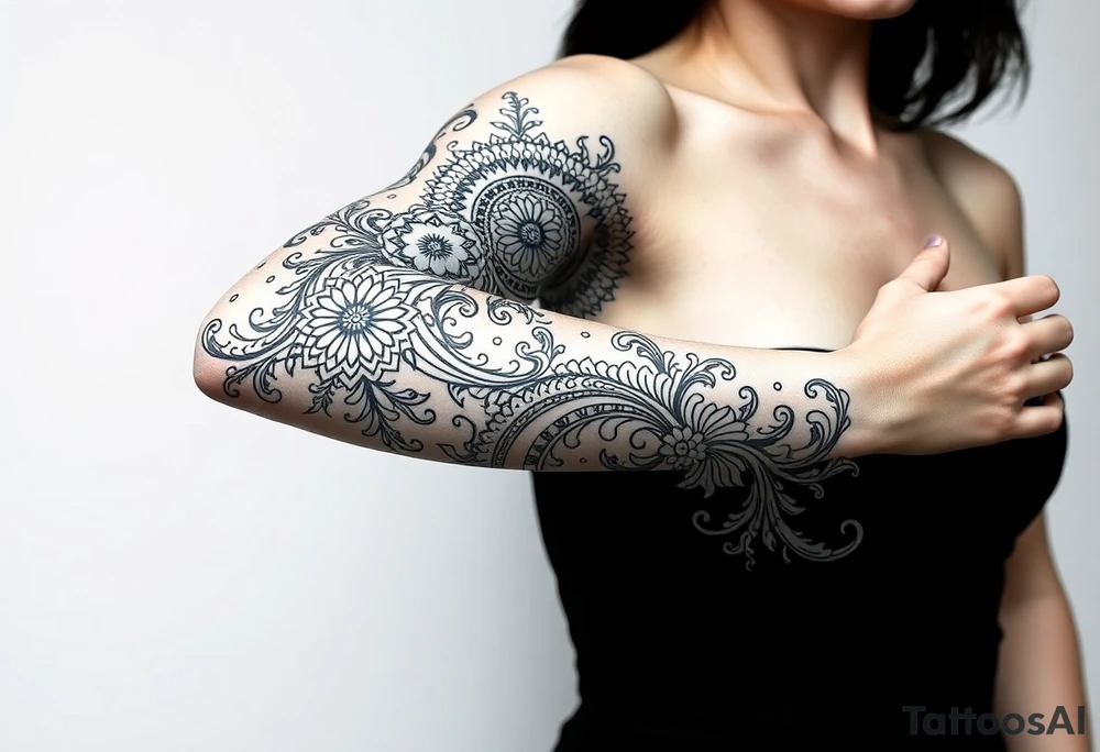 long shaman  style mytical bold line with ancient rhyme tattoo idea