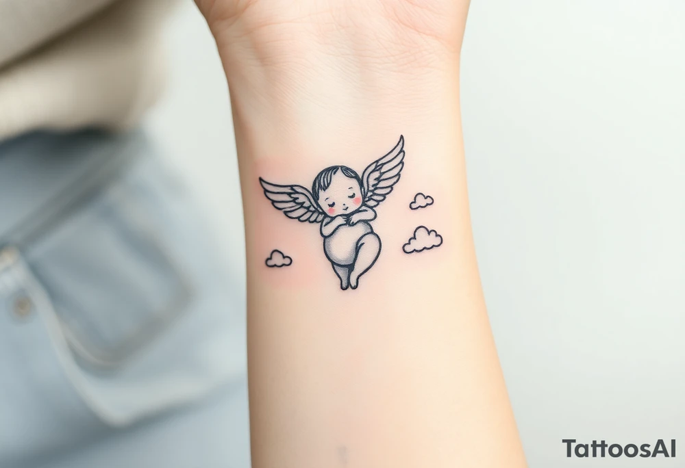 Winged baby, clouds tattoo idea