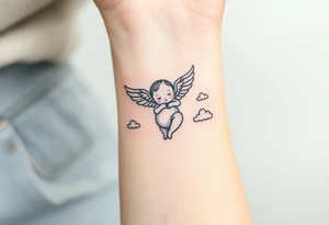 Winged baby, clouds tattoo idea