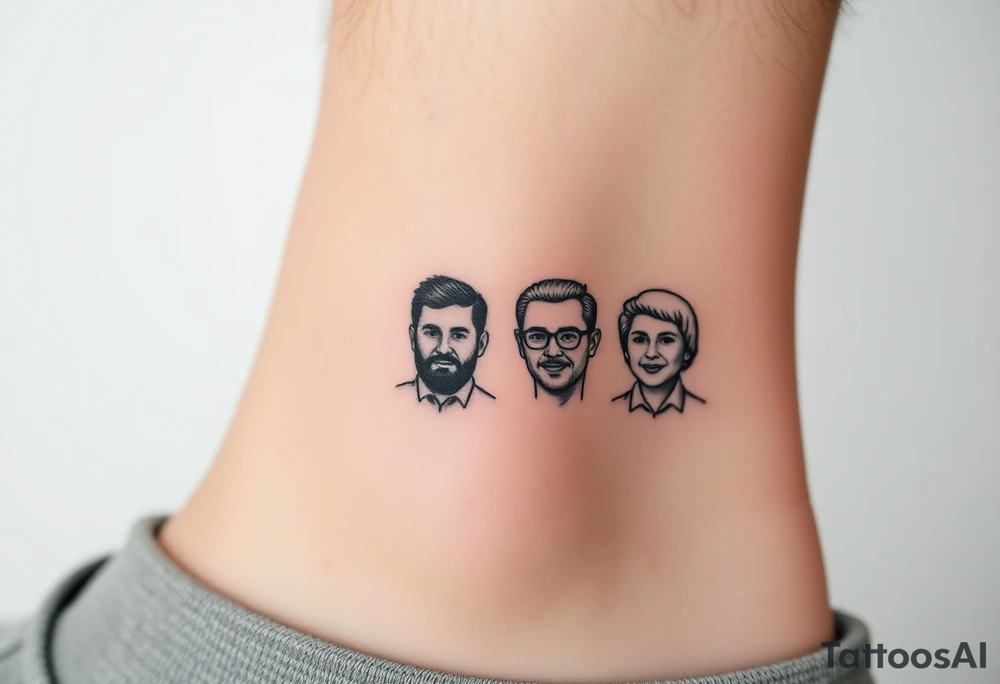 Is there a very simple small tattoo design  for a group of 4 friends from 4  different places Burgos , madrid , brasil , granada  that get reunited every 2 years and are always having banter and conversation about sex,feminism, conspiracy theories about covid , trump, reptilians. They met working at a restaurant in London. Their names are carmen , Mario, Andrea and Duanny tattoo idea
