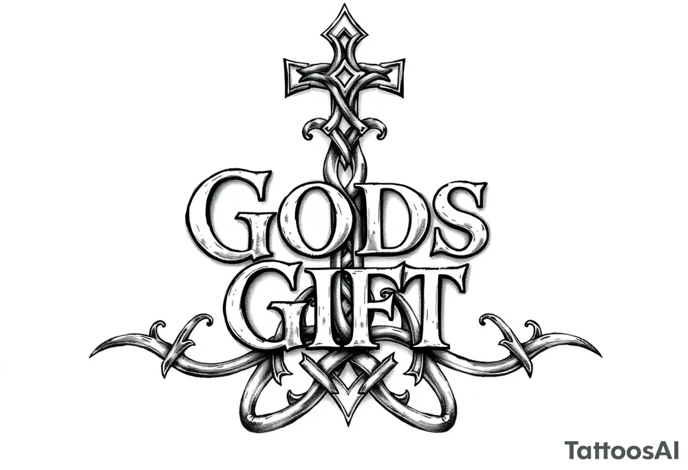 words Gods Gift in a religious style celtic knots tattoo idea