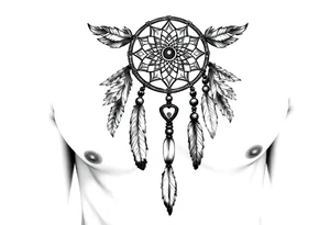 native dreamcatcher with flowing feathers and sacred beads tattoo idea