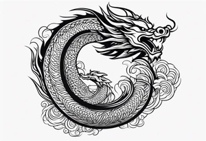 Spiral fire breathing chinese year of dragon tail with body and head extruding dimensionally up and outward for upper thigh and buttock area. tattoo idea