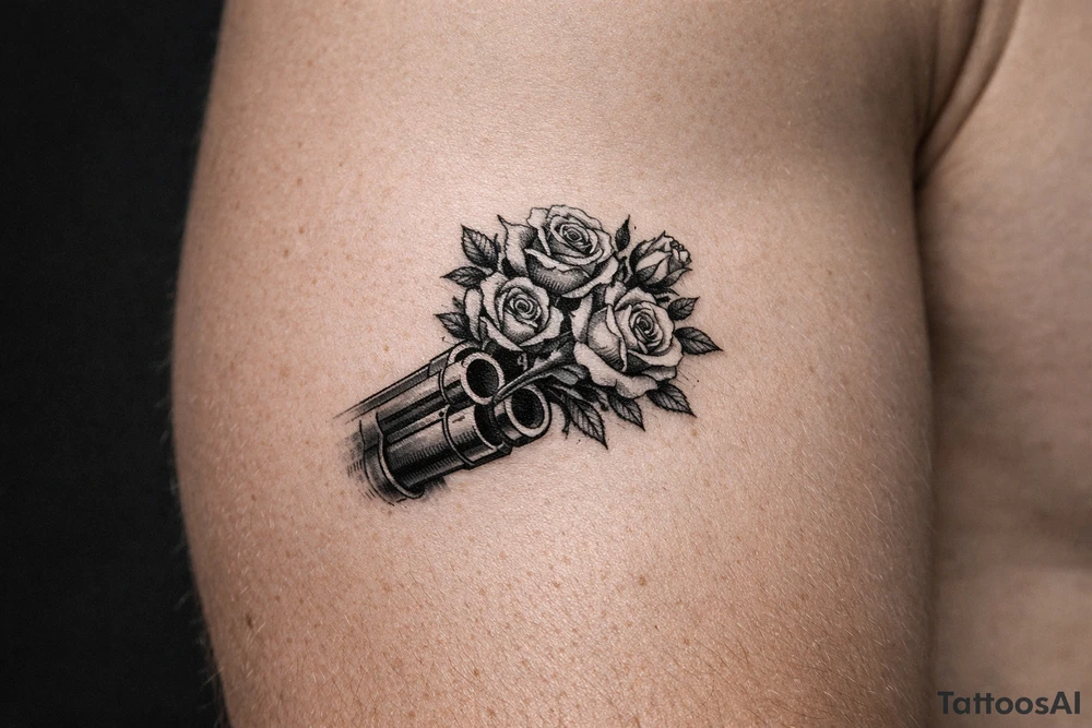 A bouquet of roses bursting from the barrel of a shotgun. tattoo idea