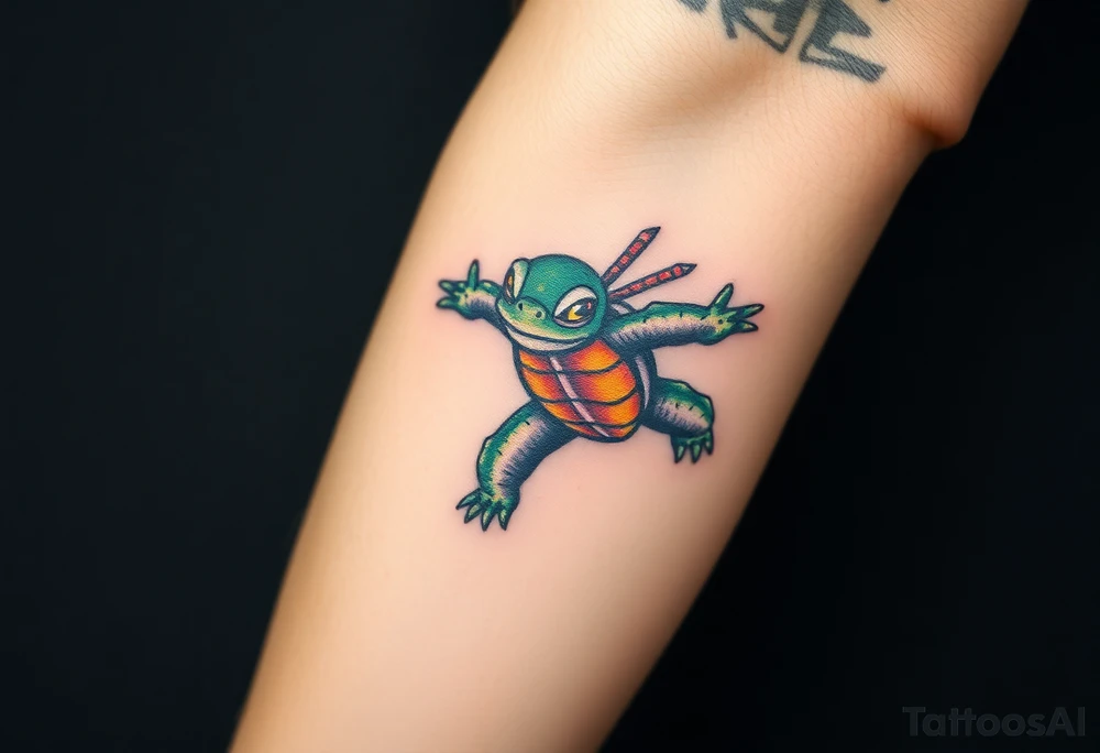 Flying ninja monkey turtle with color tattoo idea