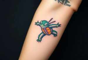 Flying ninja monkey turtle with color tattoo idea