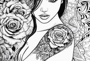 Quero uma manga com um relógio  de bolso, 3 rosas, as patas  de um cão  e tudo com um fundo em tribal tattoo idea