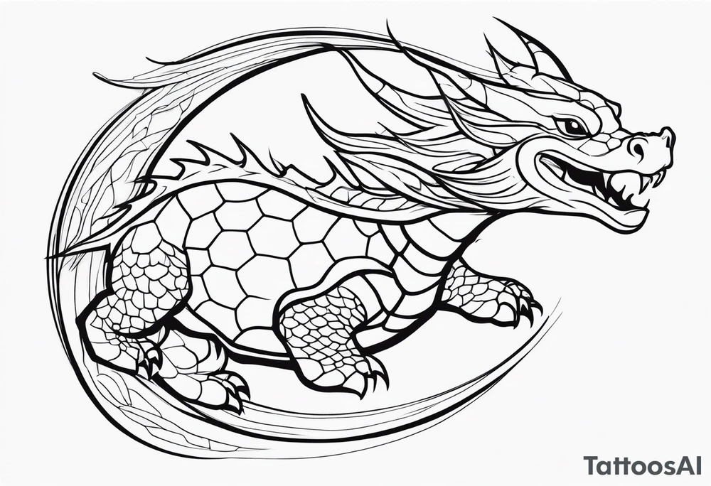 an outline of a dragon wrapping around a turtle tattoo idea