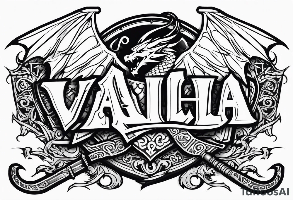 Valhalla sword shield dragon axe tattoo idea