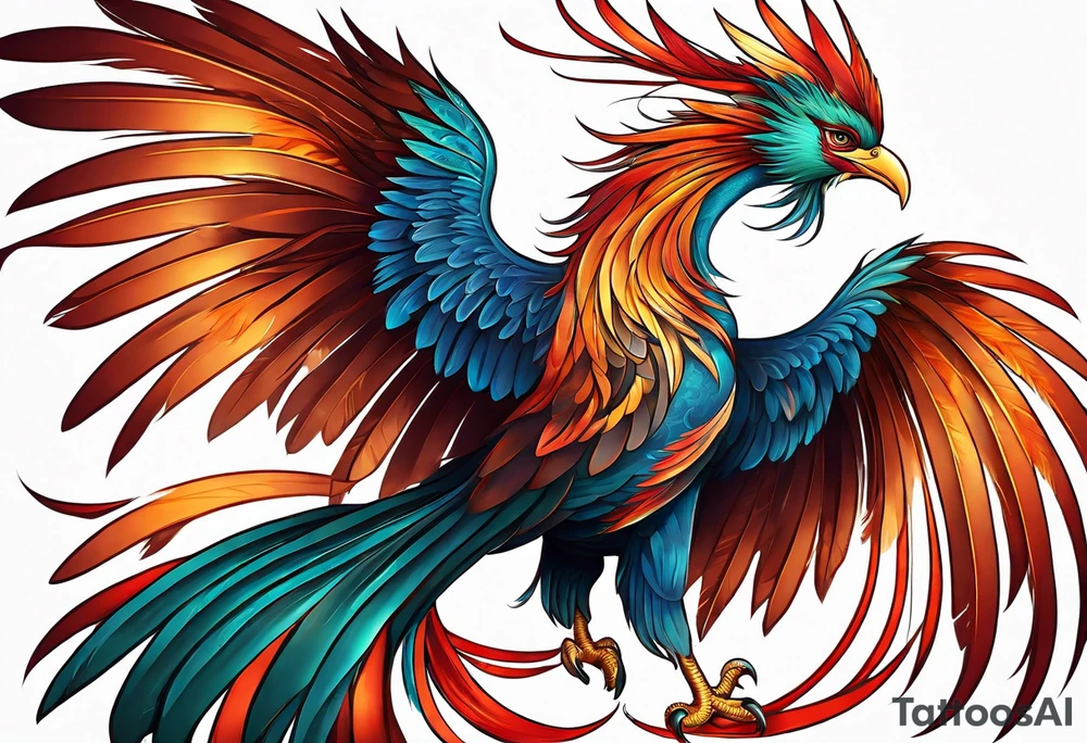 asian elegant long feathered phoenix
with a long neck, with no wings, graceful tattoo idea