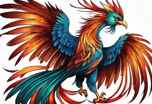 asian elegant long feathered phoenix
with a long neck, with no wings, graceful tattoo idea