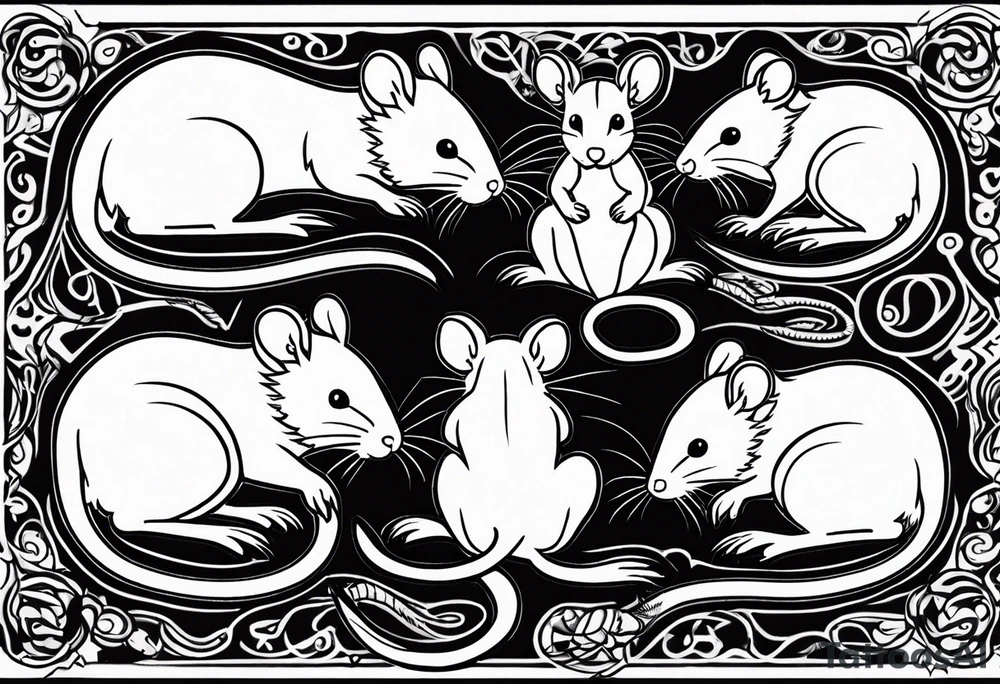 A collection of rats or mice whose tails are intertwined and bound together in some way. tattoo idea