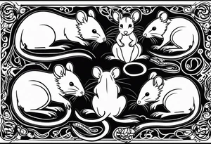 A collection of rats or mice whose tails are intertwined and bound together in some way. tattoo idea