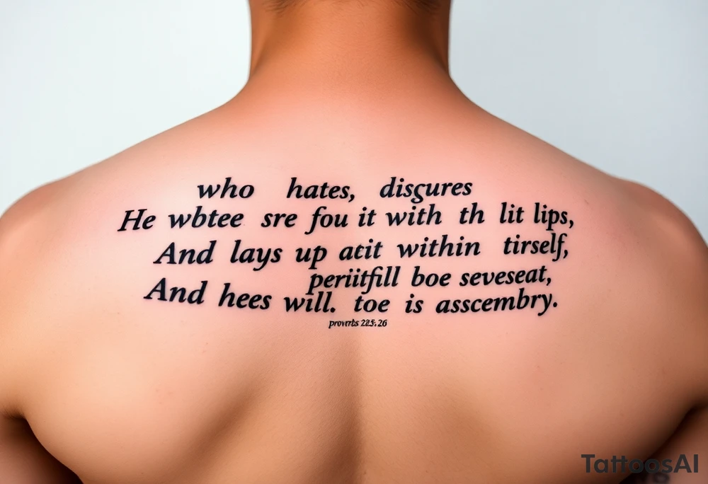 proverbs 26:25-26 He who hates, disguises it with his lips, And lays up deceit within himself,Their hatred may be concealed by deception, but their wickedness will be exposed in the assembly tattoo idea