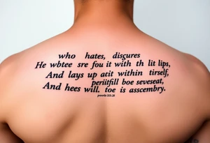 proverbs 26:25-26 He who hates, disguises it with his lips, And lays up deceit within himself,Their hatred may be concealed by deception, but their wickedness will be exposed in the assembly tattoo idea