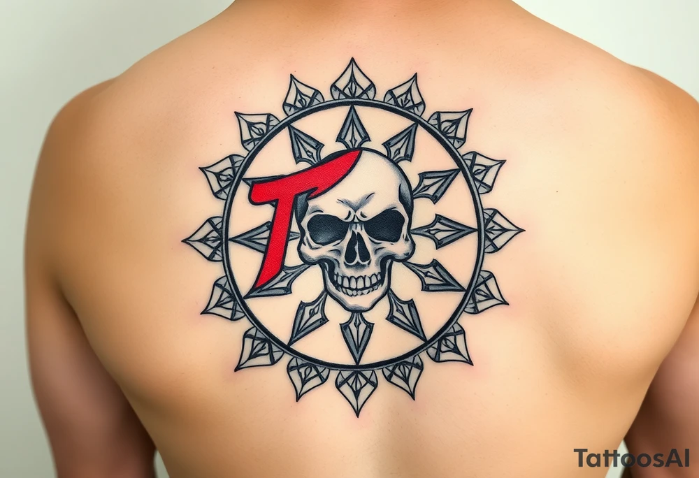 "Pepsi logo deconstructed into a sand mandala. Pixelated skull in center. Black and red ink, sacred geometry style, symmetrical." tattoo idea