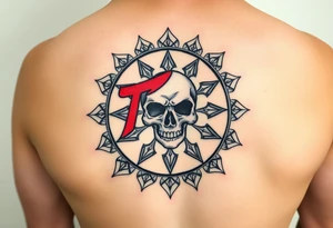 "Pepsi logo deconstructed into a sand mandala. Pixelated skull in center. Black and red ink, sacred geometry style, symmetrical." tattoo idea