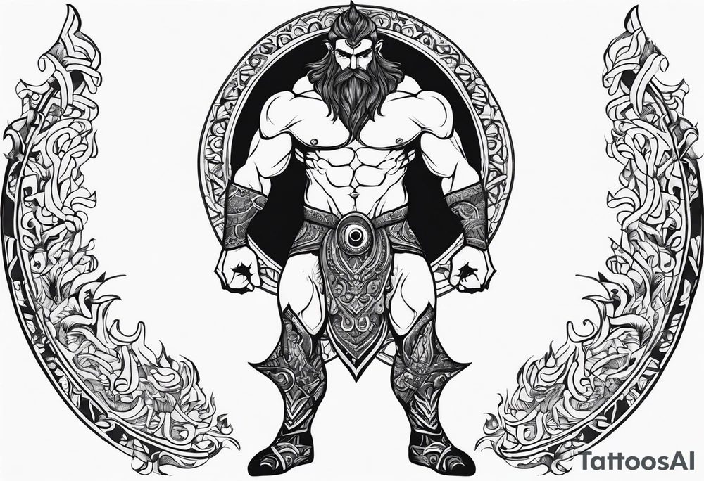 full body strong mythical giant with one eye tattoo idea