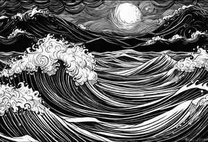 picture 8 by 8 centimeters of sea waves during a storm starry night van gogh tattoo idea