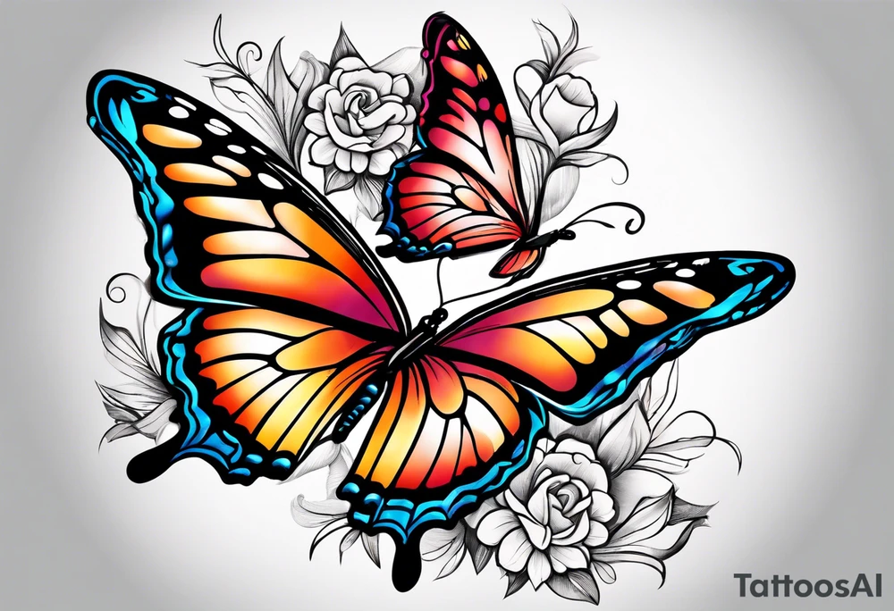 Half butterfly half flower tattoo idea