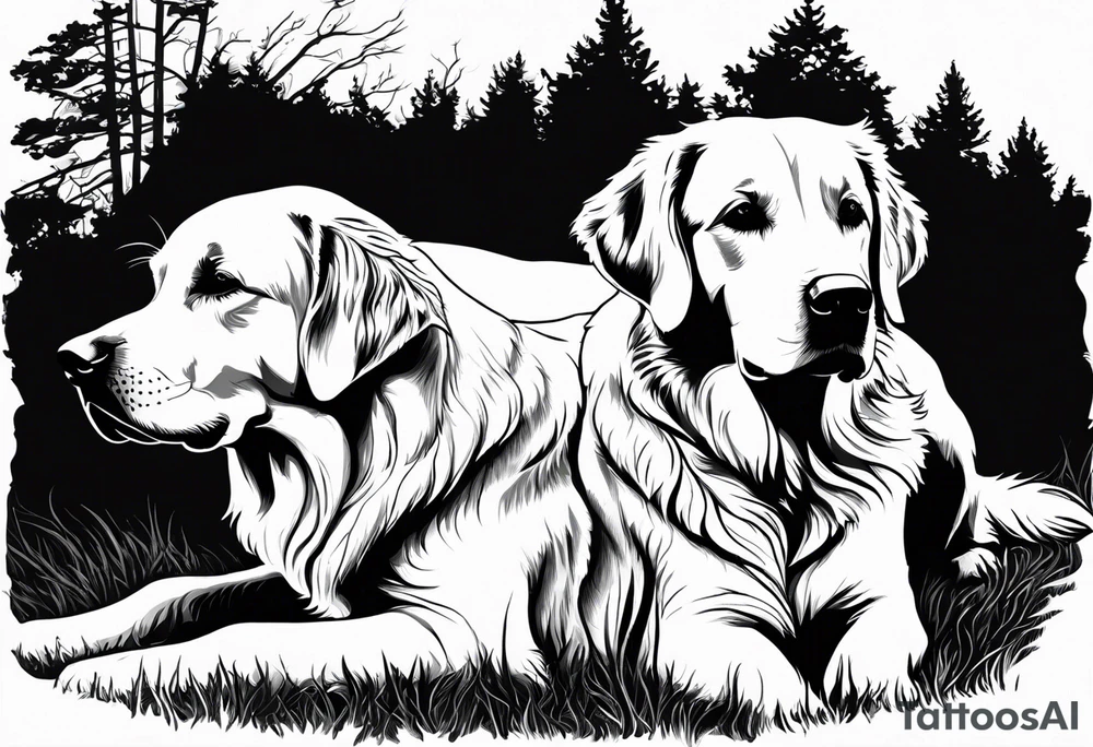 I want two dogs next to each other. One is a golden retriever and the other is a yellow lab. tattoo idea