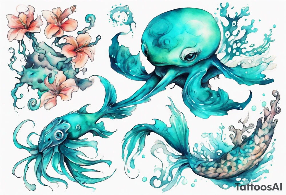 a beautiful feminine turquoise seas creature tattoo idea