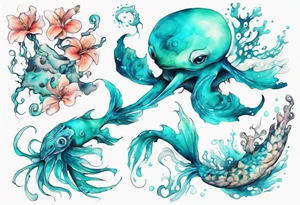 a beautiful feminine turquoise seas creature tattoo idea