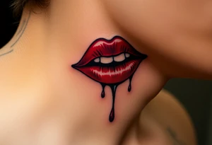 Seductive Stain from lipstick kiss with initial lowercase lrs with drool without teeth tattoo idea