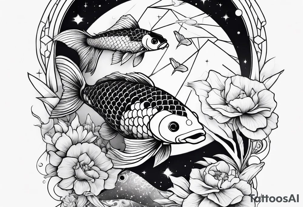 geometric half sleeve tatoo, space, nature, koi tattoo idea geometric half sleeve tatoo, space, nature, koi tattoo idea