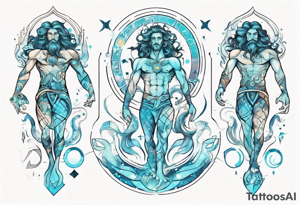 The Zodiac sign Aquarius in Human male form, mystic and spiritual. tattoo idea