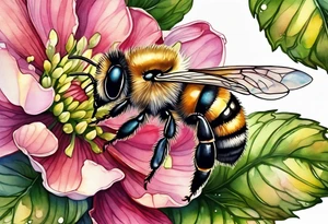 Small tattoo. There’s a hydrangea and a bee but they are not touching. The bee is small and off to the side. tattoo idea