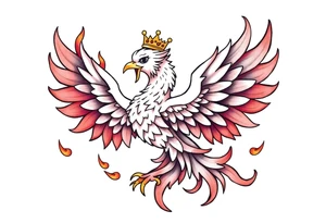 cute powerful majestic Phoenix with crown, surrounded by flames tattoo idea