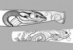 arm sleeve tattoo based around fish and snakes tattoo idea