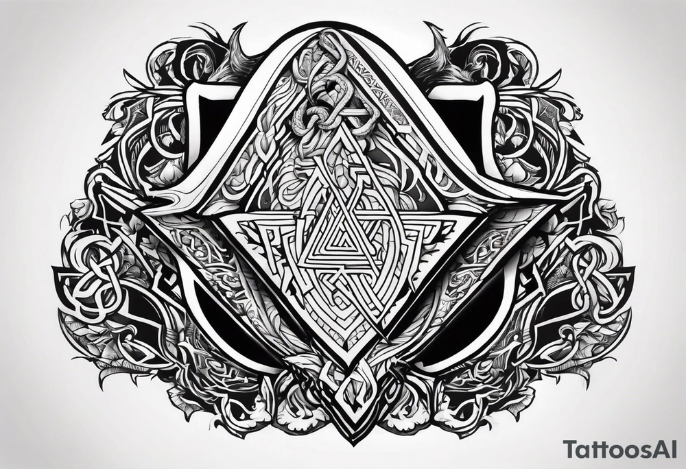 Valhalla sword shield dragon axe Valknut tattoo idea