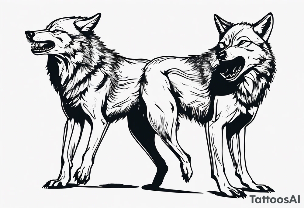 two wolves dancing on their hind legs. they should be visibly dancing and facing one another. They should have their jaws closed tattoo idea