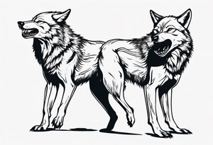 two wolves dancing on their hind legs. they should be visibly dancing and facing one another. They should have their jaws closed tattoo idea
