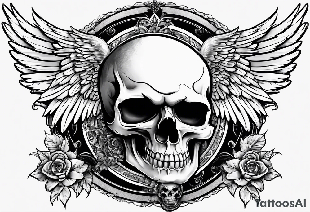 Angel wings with skull tattoo idea