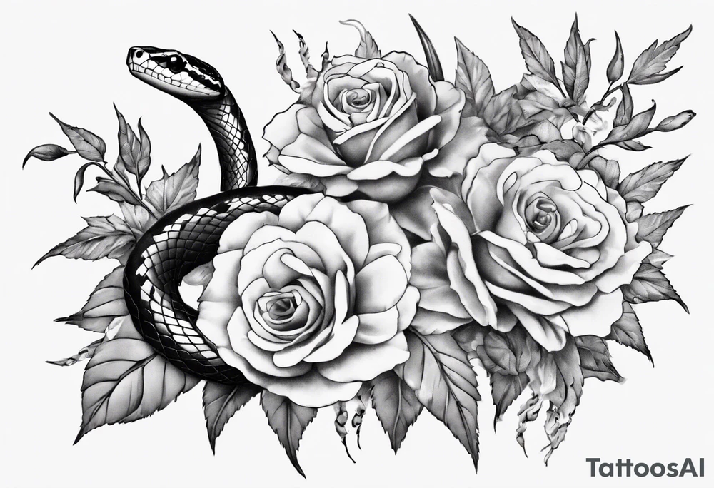 Snake wrapping around flowers tattoo idea