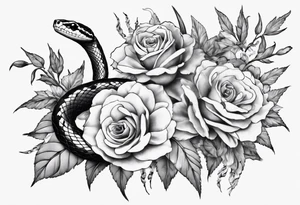 Snake wrapping around flowers tattoo idea