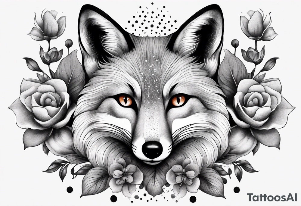 fox, realistic, face, flowers tattoo idea
