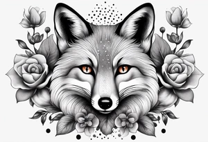 fox, realistic, face, flowers tattoo idea