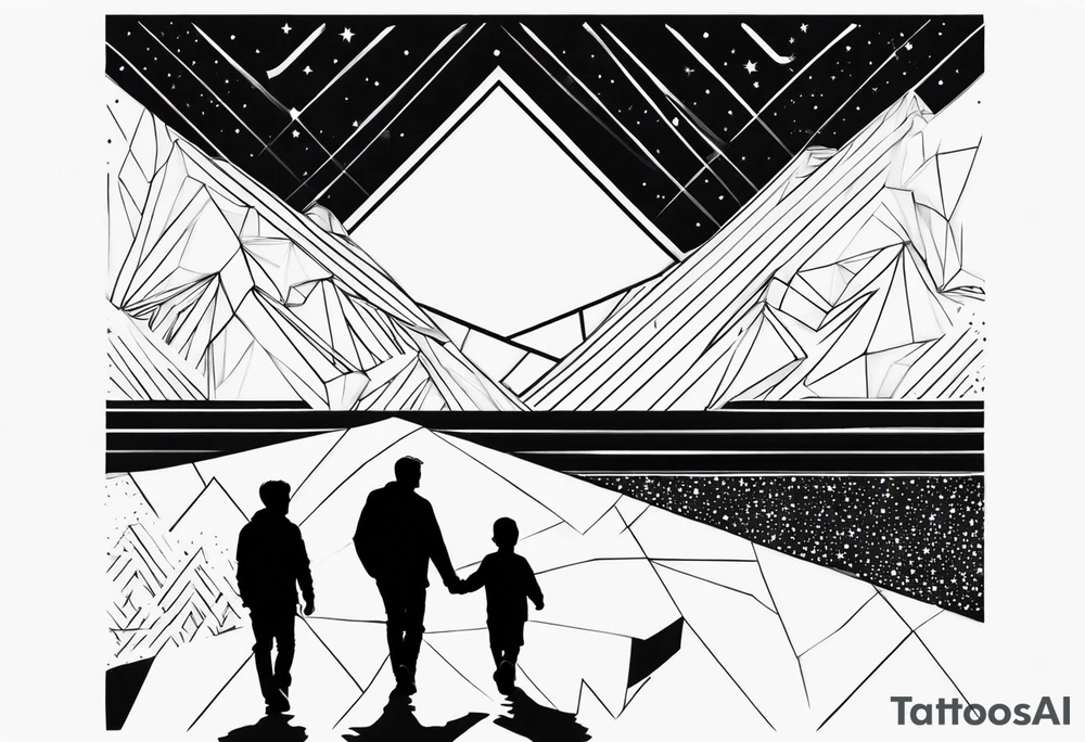 2 fathers and one little kid walking looking the stars tattoo idea