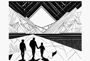 2 fathers and one little kid walking looking the stars tattoo idea