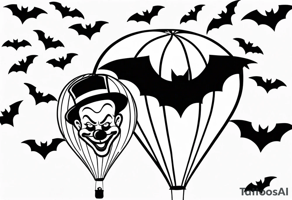 penny wise the clown
face on a floating balloon with spiders crawling on the balloon and bats flying around tattoo idea