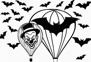 penny wise  the clown 
face on a floating balloon with spiders crawling on the balloon and bats flying around tattoo idea