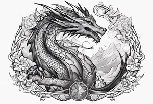Dragon cute, celestial, cross tattoo idea