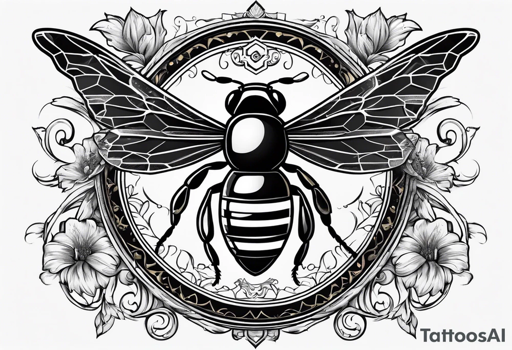 a bee inside of a emblem, like a family blason tattoo idea