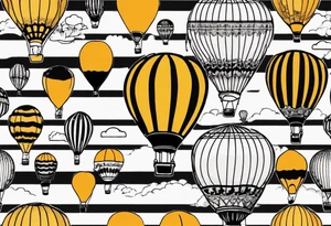 hot air balloon, colours black and orangey yellow, horizontal stripes tattoo idea