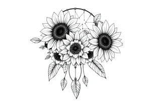 Sunflowers and roses dreamcatcher tattoo idea