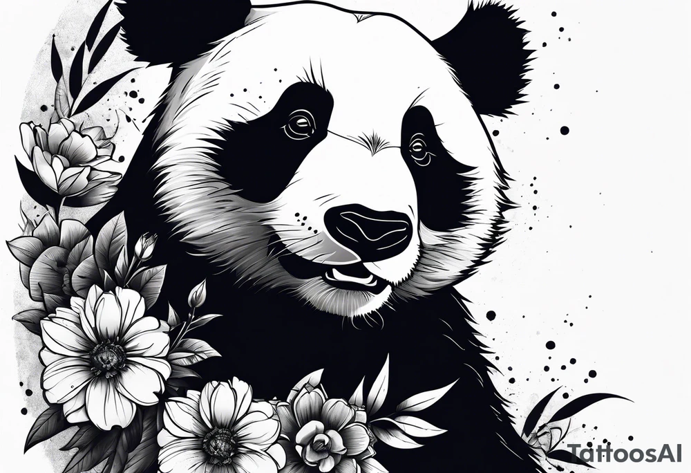 Punk Panda with flowers tattoo idea
